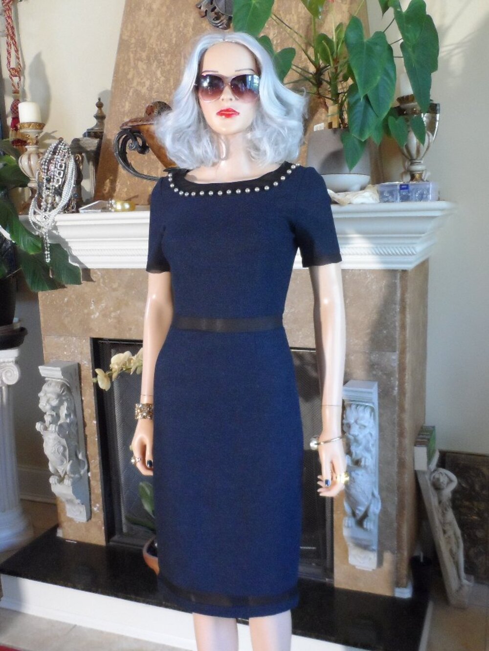 Blumarine Dark Gray Virgin Wool Sheath Dress w/Silk/Trim/Bead Detail Size IT 38